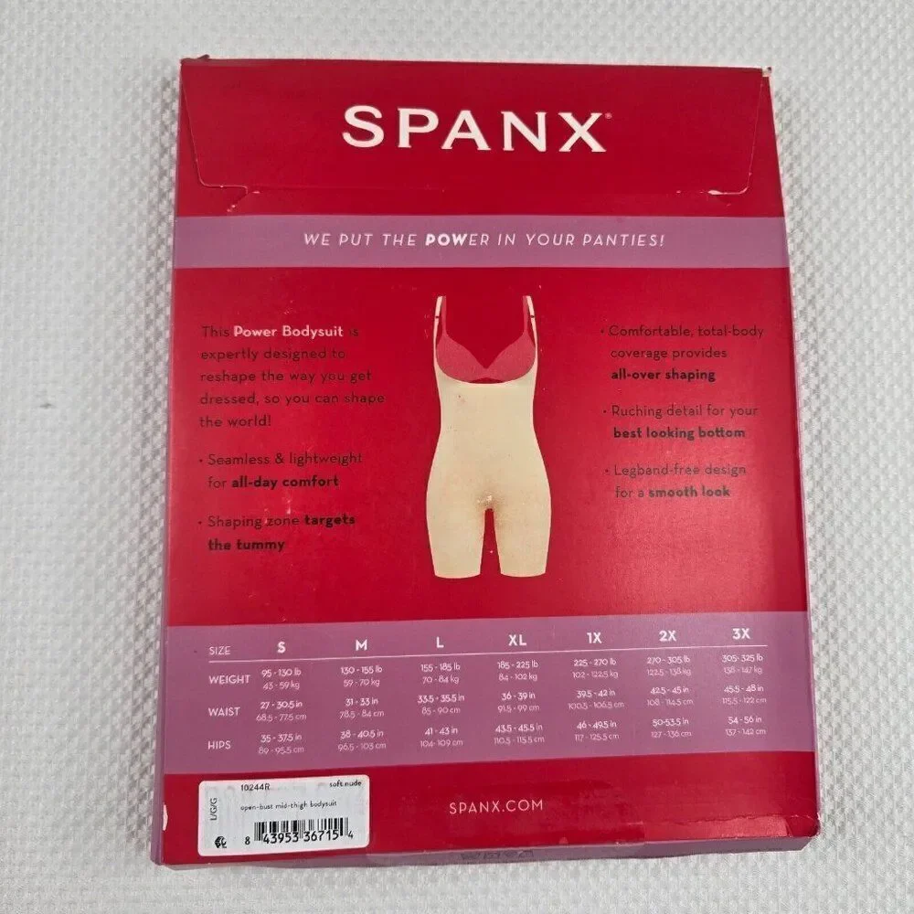 Spanx S1086 Womens Soft Nude Power Series Open Bust Midthigh Bodysuit Size L